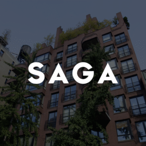 Saga building facade. Residential building with greenery on top. Projects showcase a modern architectural design in Brooklyn, NY.