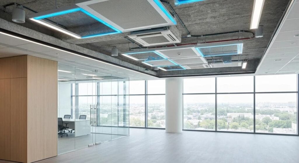 Advanced air purification technologies improving indoor air quality in a commercial space