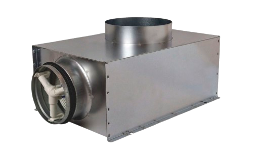 In-duct air cleaning system designed for commercial HVAC applications, featuring a metallic casing and integrated filtration components for improved indoor air quality.
